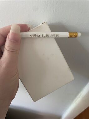 25 White 'Happily Ever After' mini Pencils with Gold Ferrule